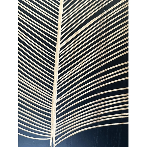 205 - WALL PANELS, a pair, rectangular panelled each featuring mounted feather palm fond leaf, 120cm x 60c... 