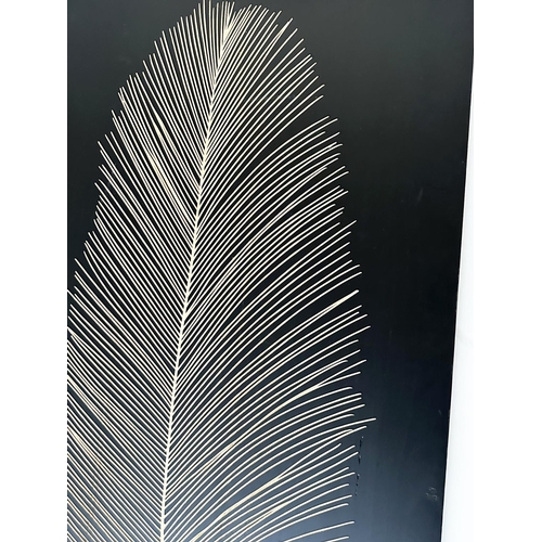 205 - WALL PANELS, a pair, rectangular panelled each featuring mounted feather palm fond leaf, 120cm x 60c... 