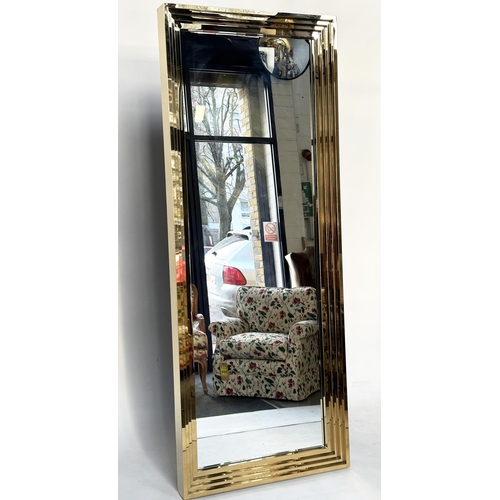 207 - WALL MIRROR, tall Rive Gauche gilt metal stepped angled frame, 87cm x 220cm H.