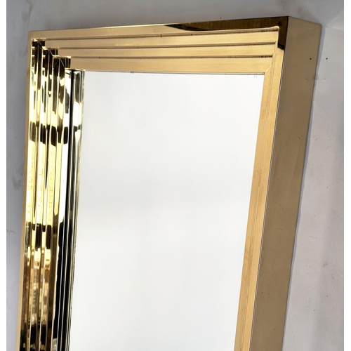 207 - WALL MIRROR, tall Rive Gauche gilt metal stepped angled frame, 87cm x 220cm H.