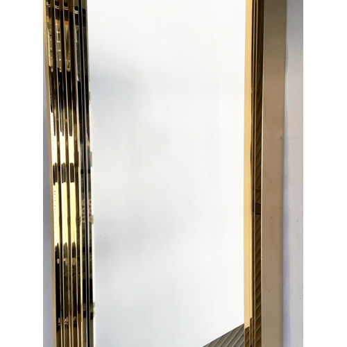 207 - WALL MIRROR, tall Rive Gauche gilt metal stepped angled frame, 87cm x 220cm H.