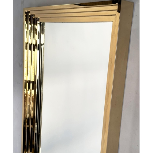 207 - WALL MIRROR, tall Rive Gauche gilt metal stepped angled frame, 87cm x 220cm H.