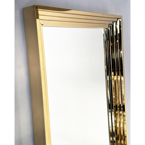 207 - WALL MIRROR, tall Rive Gauche gilt metal stepped angled frame, 87cm x 220cm H.