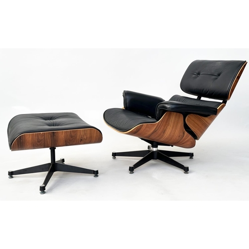 222 - AFTER CHARLES AND RAY EAMES LOUNGE CHAIR AND OTTOMAN, 87cm W. (2)