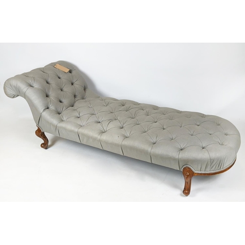 180 - DAYBED, 70cm D x 70cm H x 200cm L, Victorian in newly upholstered grey buttoned fabric on carved sup... 