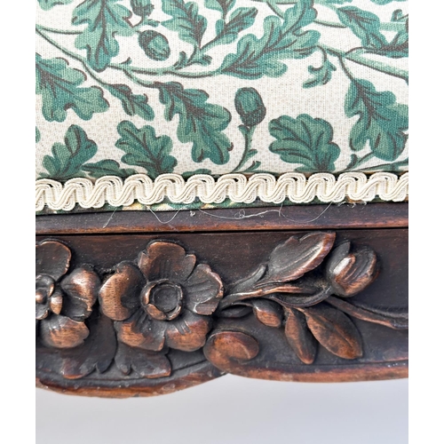 111 - WINDOW SEAT, rectangular 19th century carved walnut in the French manner with carved acorn decoratio... 