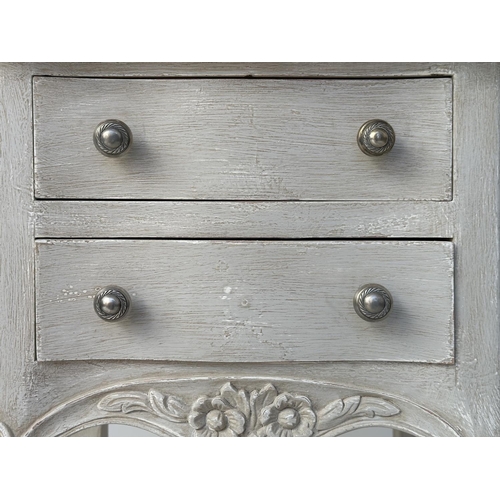 114 - BEDSIDE CHESTS, a pair, French Lois XV style traditionally grey painted each with two drawers, 40cm ... 