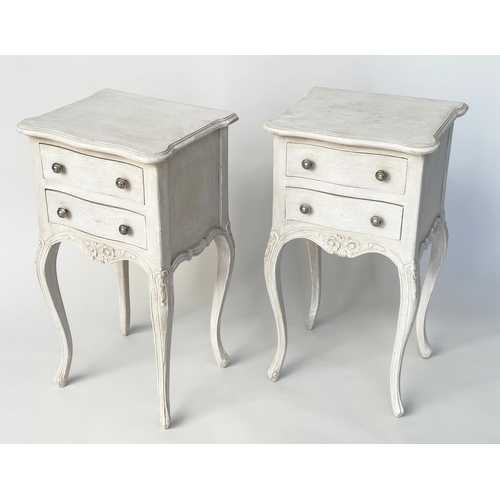 114 - BEDSIDE CHESTS, a pair, French Lois XV style traditionally grey painted each with two drawers, 40cm ... 