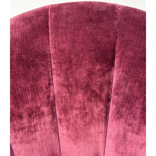 118 - ARMCHAIR BY JOHN SANKEY, burgundy red velvet chenille upholstered with buttoned and chanelled back a... 