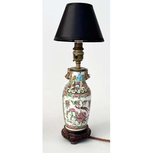 119 - TABLE LAMPS, a pair, late 19th century Canton Famille rose porcelain vases converted to lamps, 39m. ... 