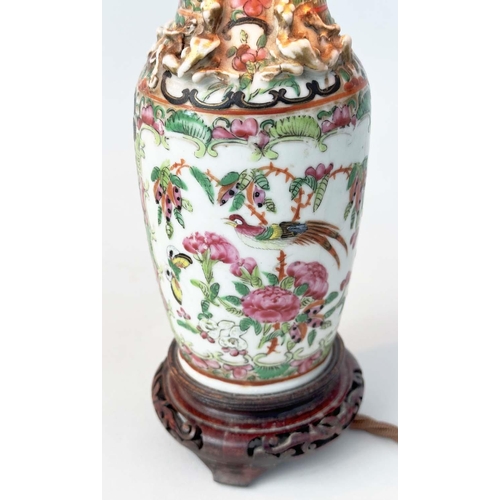 119 - TABLE LAMPS, a pair, late 19th century Canton Famille rose porcelain vases converted to lamps, 39m. ... 