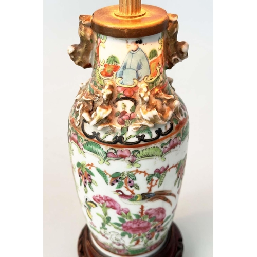 119 - TABLE LAMPS, a pair, late 19th century Canton Famille rose porcelain vases converted to lamps, 39m. ... 