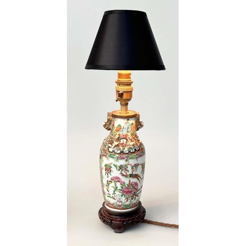 119 - TABLE LAMPS, a pair, late 19th century Canton Famille rose porcelain vases converted to lamps, 39m. ... 