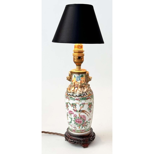 119 - TABLE LAMPS, a pair, late 19th century Canton Famille rose porcelain vases converted to lamps, 39m. ... 