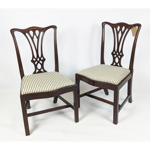 145 - DINING CHAIRS, each 95cm H x 53cm W, a set of six, Georgian style with newly ticking, upholstered ti... 