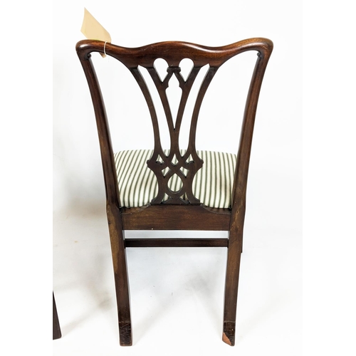 145 - DINING CHAIRS, each 95cm H x 53cm W, a set of six, Georgian style with newly ticking, upholstered ti... 