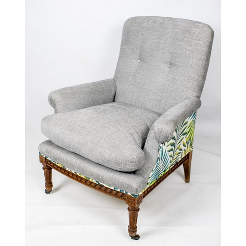 151 - BERGERE, 95cm H x 82cm W, circa 1890, French beechwood in grey and leaf patterned upholstery.