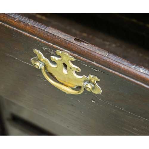 155 - DRESSER BASE, 87cm H x 140cm W x 50cm D, George III oak with three drawers between two doors.