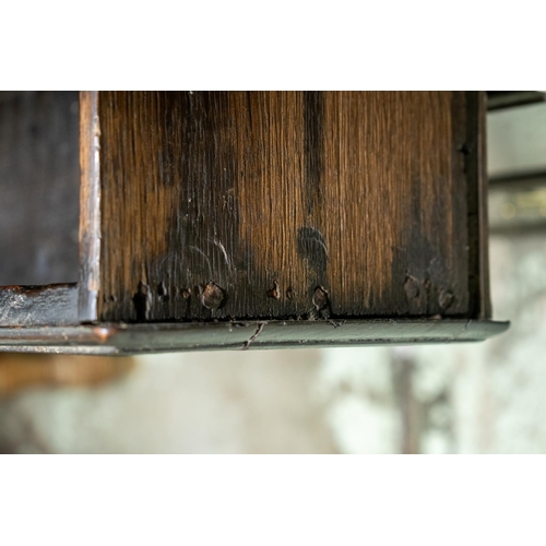 155 - DRESSER BASE, 87cm H x 140cm W x 50cm D, George III oak with three drawers between two doors.