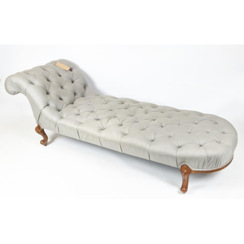 180 - DAYBED, 70cm D x 70cm H x 200cm L, Victorian in newly upholstered grey buttoned fabric on carved sup... 