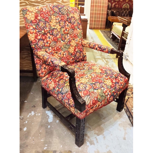 183 - GAINSBOROUGH ARMCHAIR, 67cm W x 102cm H, in a newly upholstered floral fabric.