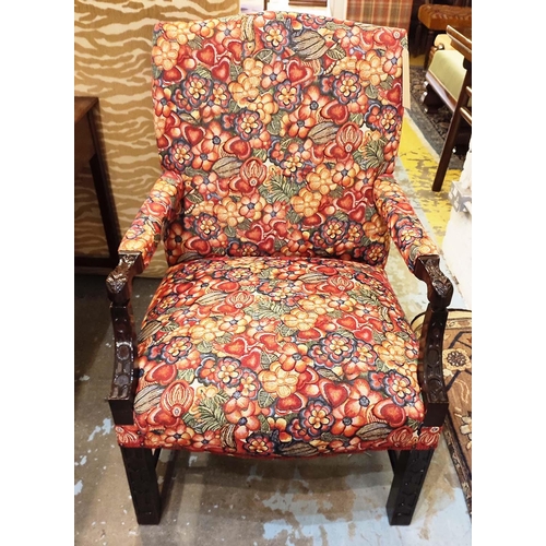 183 - GAINSBOROUGH ARMCHAIR, 67cm W x 102cm H, in a newly upholstered floral fabric.