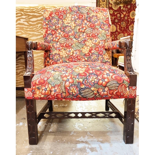 183 - GAINSBOROUGH ARMCHAIR, 67cm W x 102cm H, in a newly upholstered floral fabric.