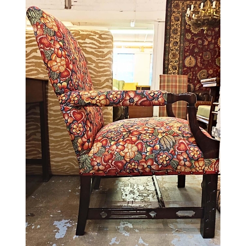 183 - GAINSBOROUGH ARMCHAIR, 67cm W x 102cm H, in a newly upholstered floral fabric.