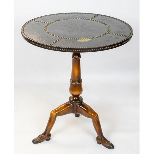 196 - THEODORE ALEXANDER TRIPOD TABLE, 71cm H x 62cm D, Georgian style with circular embossed and studded ... 