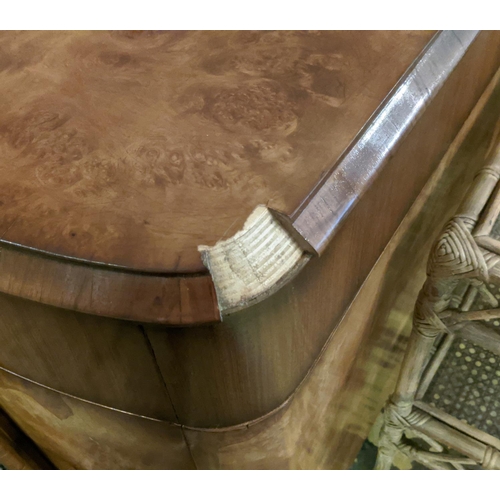 199 - PEDESTAL DESK, Art Deco burr walnut, 196cm W x 95cm D.