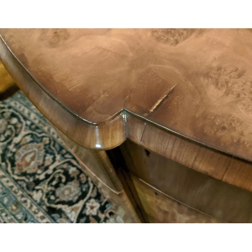 199 - PEDESTAL DESK, Art Deco burr walnut, 196cm W x 95cm D.