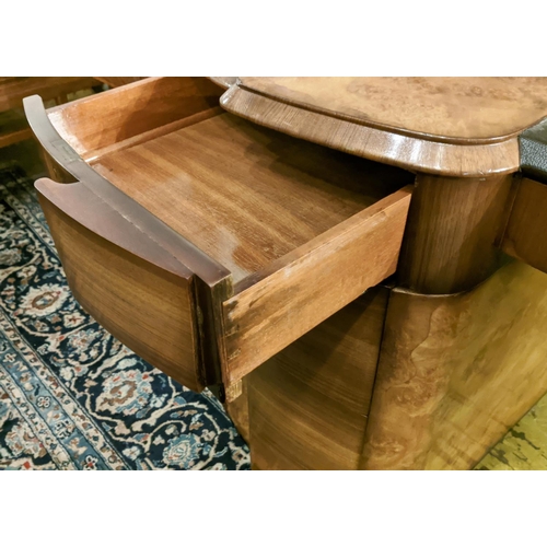 199 - PEDESTAL DESK, Art Deco burr walnut, 196cm W x 95cm D.