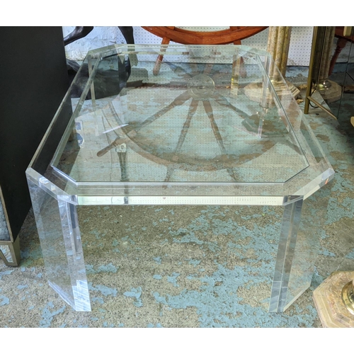 304 - LOW TABLE, perspex base, glass top, 119.5cm x 78.5cm x 40cm.