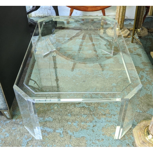 304 - LOW TABLE, perspex base, glass top, 119.5cm x 78.5cm x 40cm.