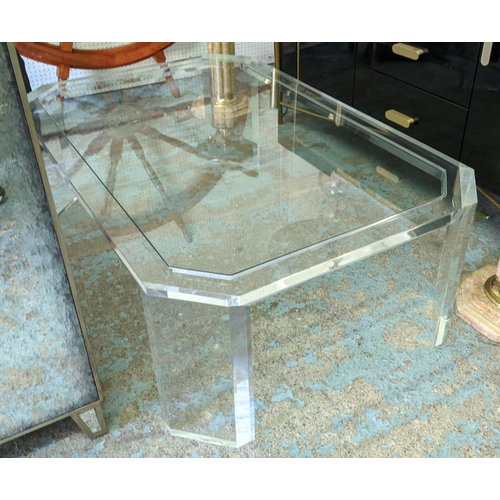 304 - LOW TABLE, perspex base, glass top, 119.5cm x 78.5cm x 40cm.