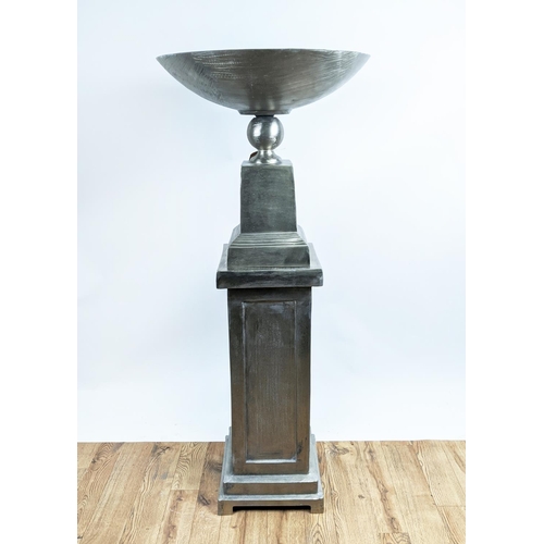 313 - URN ON STAND, polished metal, 141.5cm H.