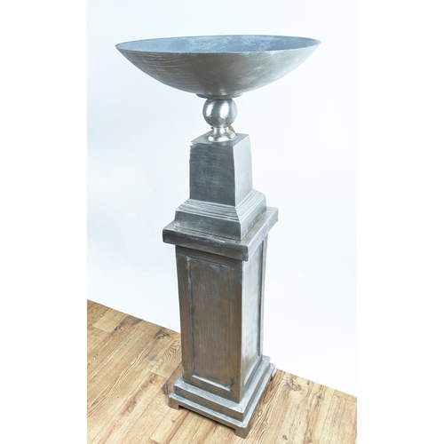 313 - URN ON STAND, polished metal, 141.5cm H.