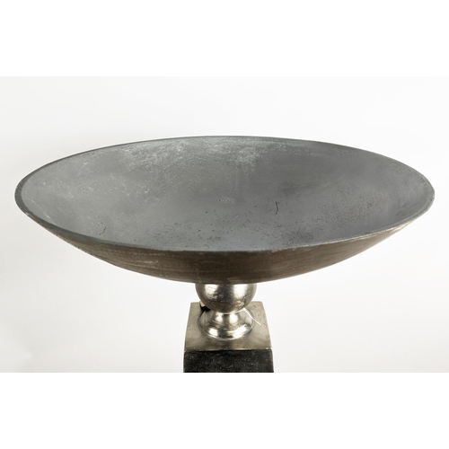 313 - URN ON STAND, polished metal, 141.5cm H.