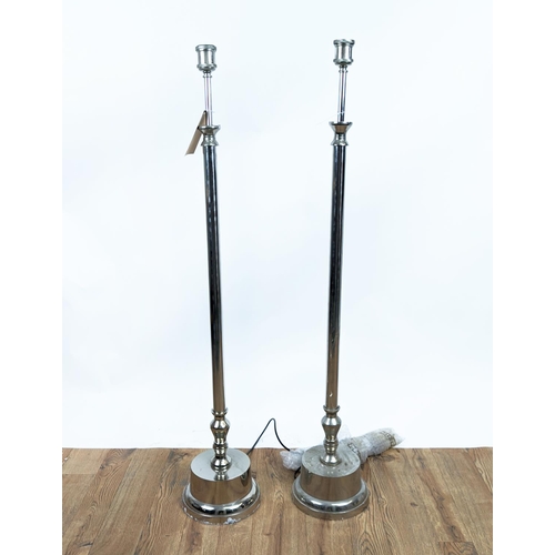 315 - FLOOR LAMPS, a pair, polished metal, 130cm H each. (2)