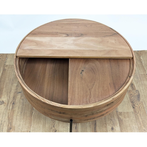 337 - LOW TABLE, 1960's style, top spins to reveal internal storage, 81cm diam x 40.5cm.