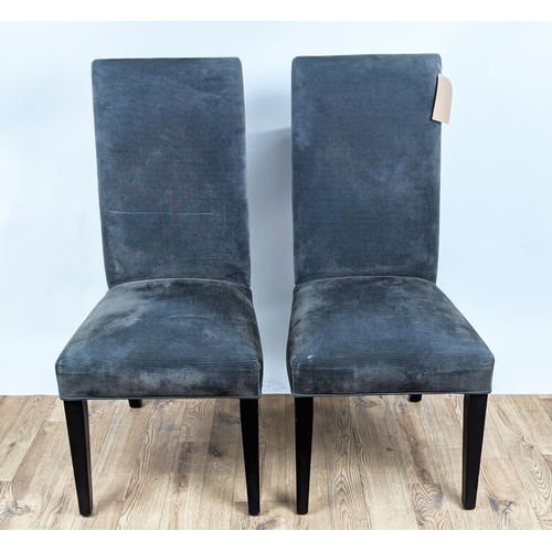 341 - DINING CHAIRS, a set of ten, each approx 111cm H X 50cm W, in a ribbed dark grey fabric upholstery. ... 