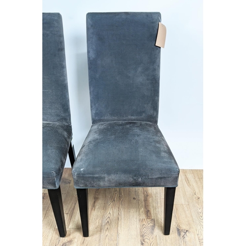 341 - DINING CHAIRS, a set of ten, each approx 111cm H X 50cm W, in a ribbed dark grey fabric upholstery. ... 