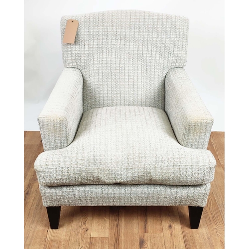 343 - ARMCHAIR BY MARIE CORNER , 75cm W x 88cm H, in a woven fabric.