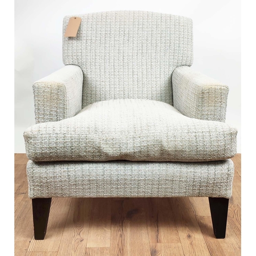 343 - ARMCHAIR BY MARIE CORNER , 75cm W x 88cm H, in a woven fabric.