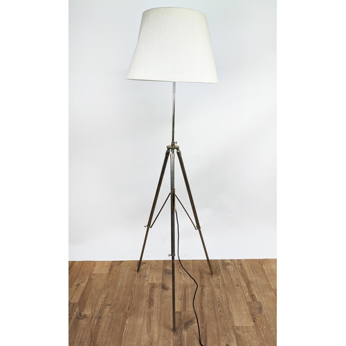 344 - TRIPOD FLOOR LAMP, approx 110cm H, polished metal folding and adjustable, with shade.