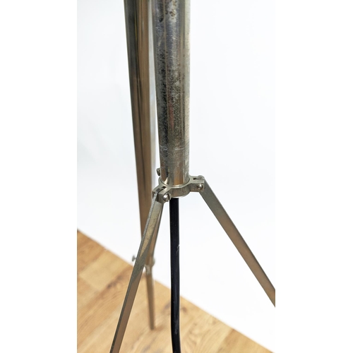 344 - TRIPOD FLOOR LAMP, approx 110cm H, polished metal folding and adjustable, with shade.