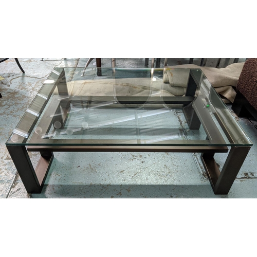 345 - LOW TABLE, 120cm W x 95cm D x 42cm H, glass and metal.