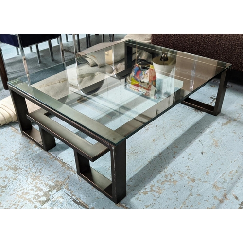 345 - LOW TABLE, 120cm W x 95cm D x 42cm H, glass and metal.