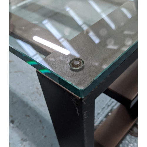 345 - LOW TABLE, 120cm W x 95cm D x 42cm H, glass and metal.