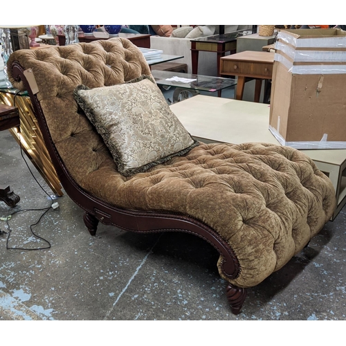 350 - DAYBED, 83cm W x 106cm H x 177cm L, with a carved showframe buttoned upholstered.